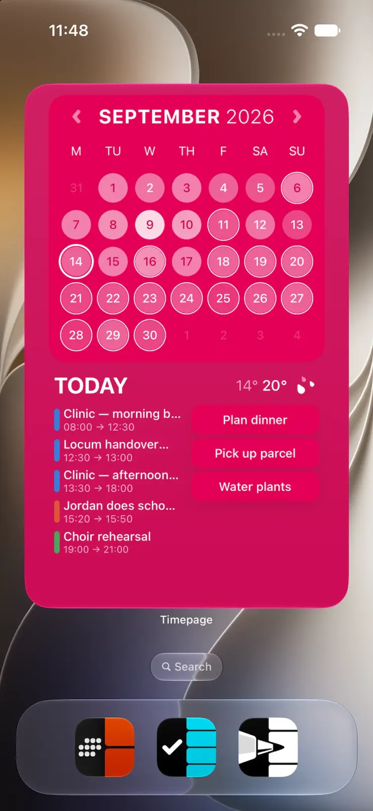 The Extra Large Timepage widget on iPhone
