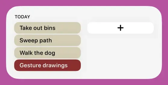 A white widget showing the schedule with today and tomorrow's actions