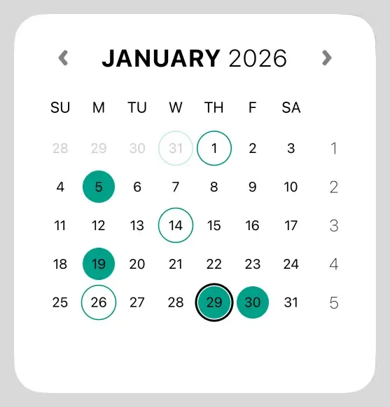 A white widget showing the Timepage heatmap for the month