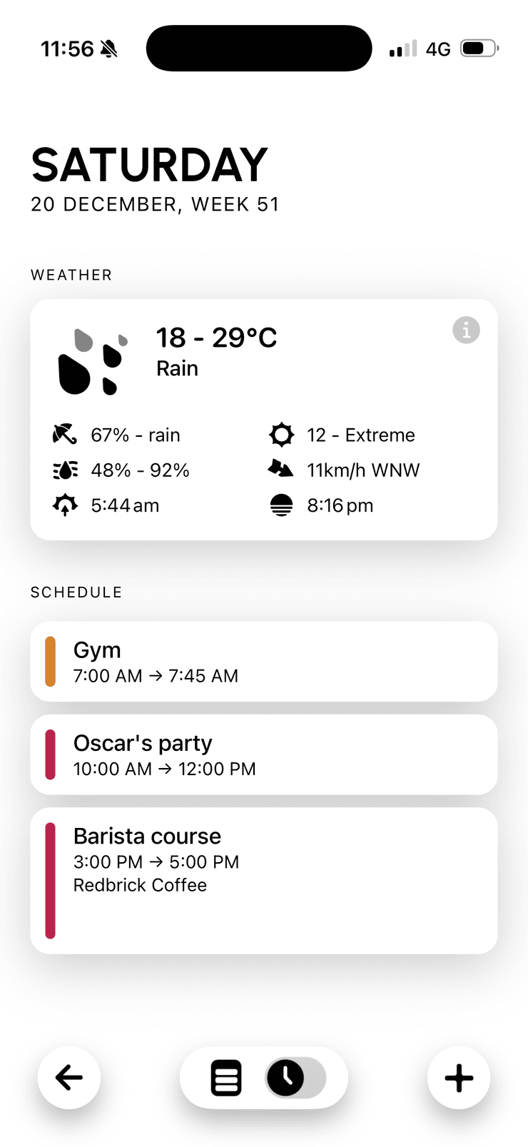 Screenshot of the weather on the Day View on iPhone