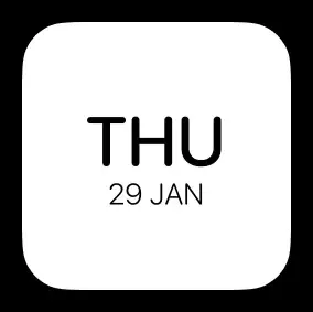 A white widget showing the current day name with optional date and custom theme