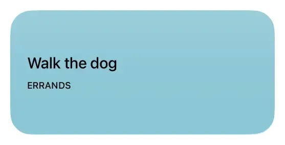 A white widget showing the next action with title, list name, priority, subtask progress
