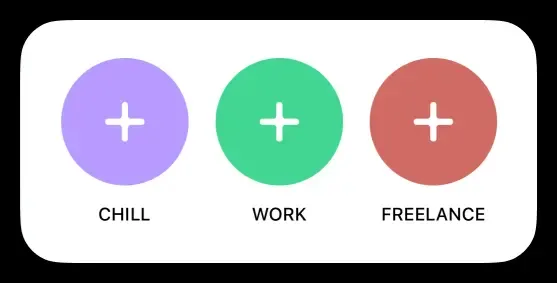 A white widget showing buttons to add events for three custom calendars