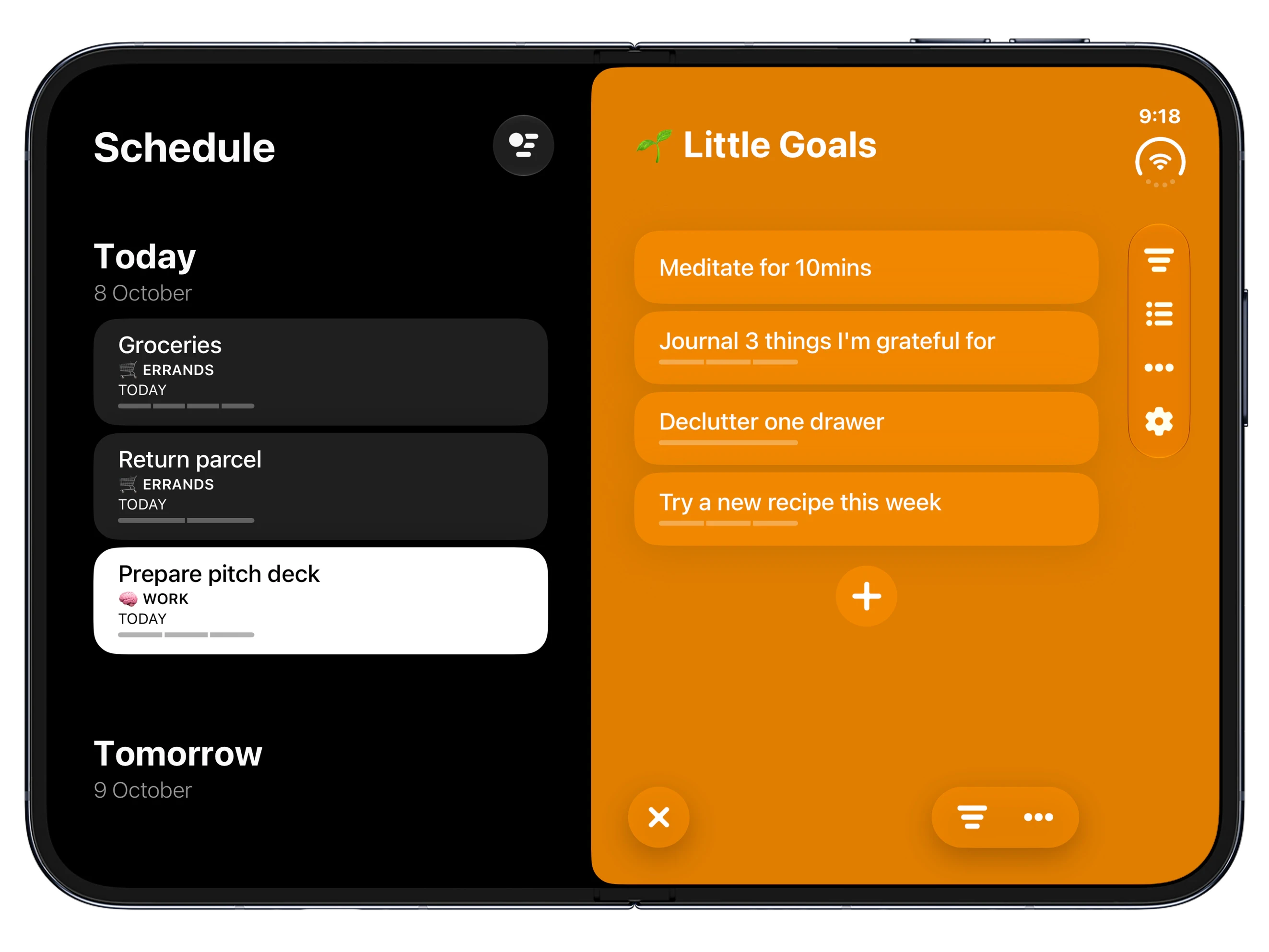 Actions on iPhone Duo: a list beside the schedule