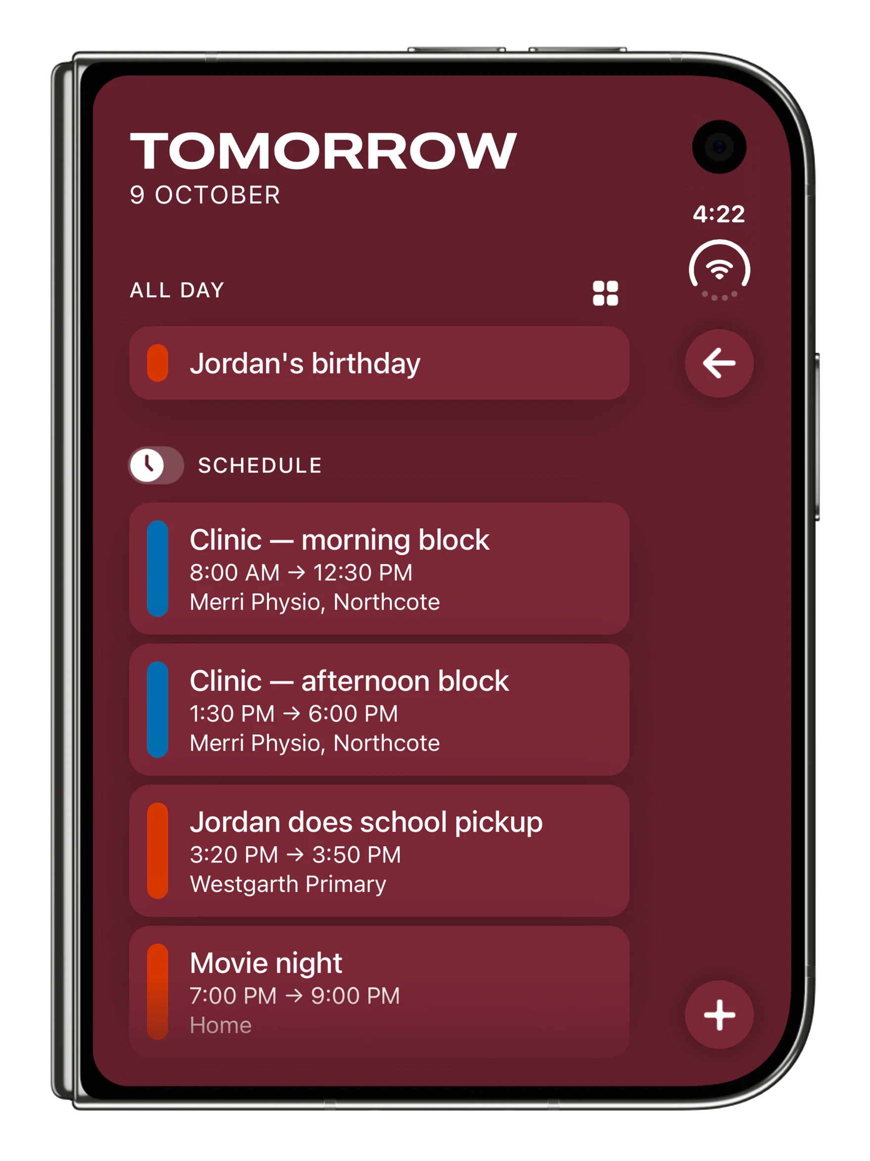 Timepage on iPhone Duo, closed