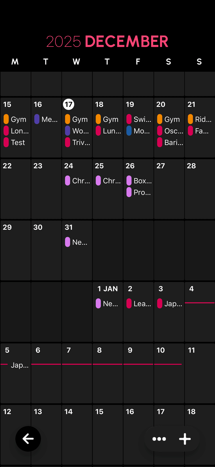 Screenshot of the Month View on iPhone in portrait mode