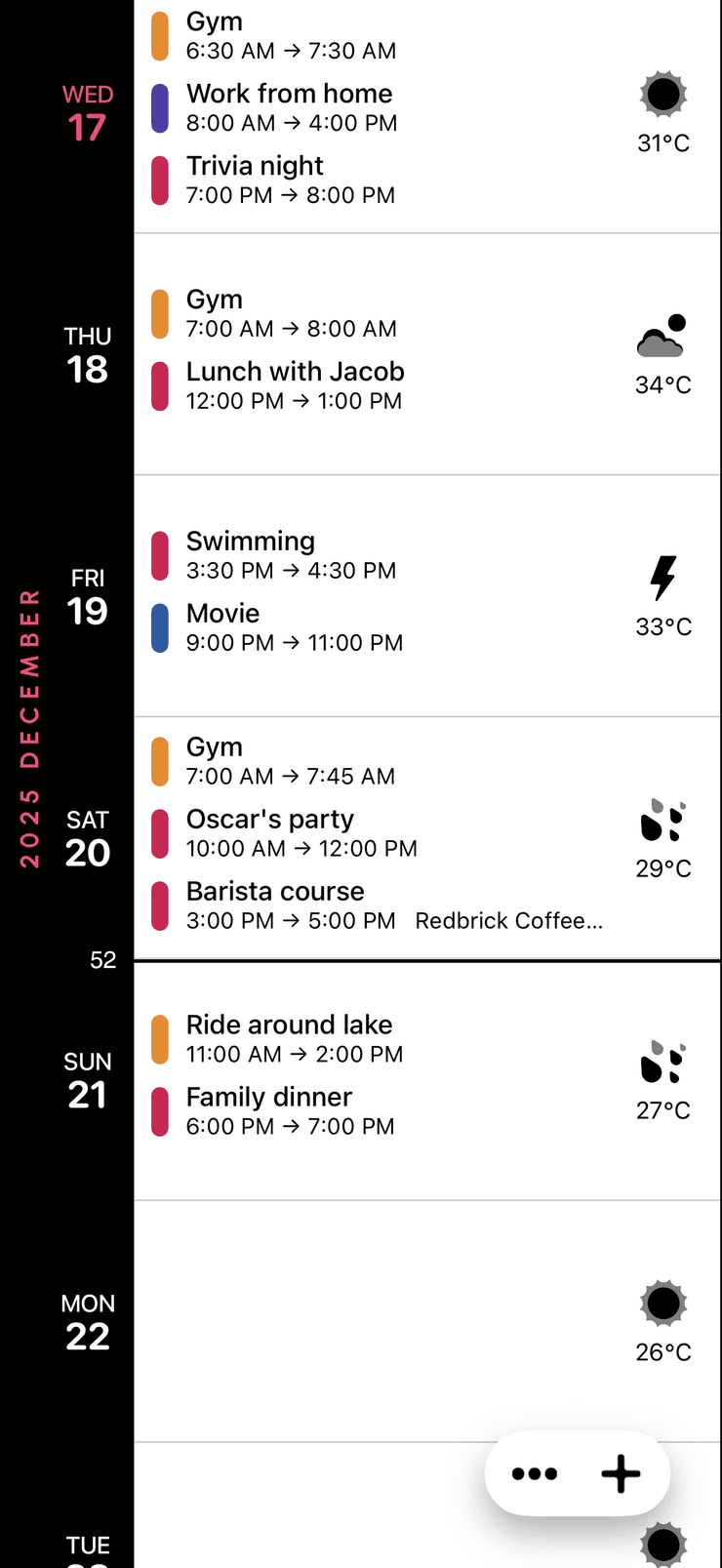 Screenshot of the weather on the Timeline on iPhone