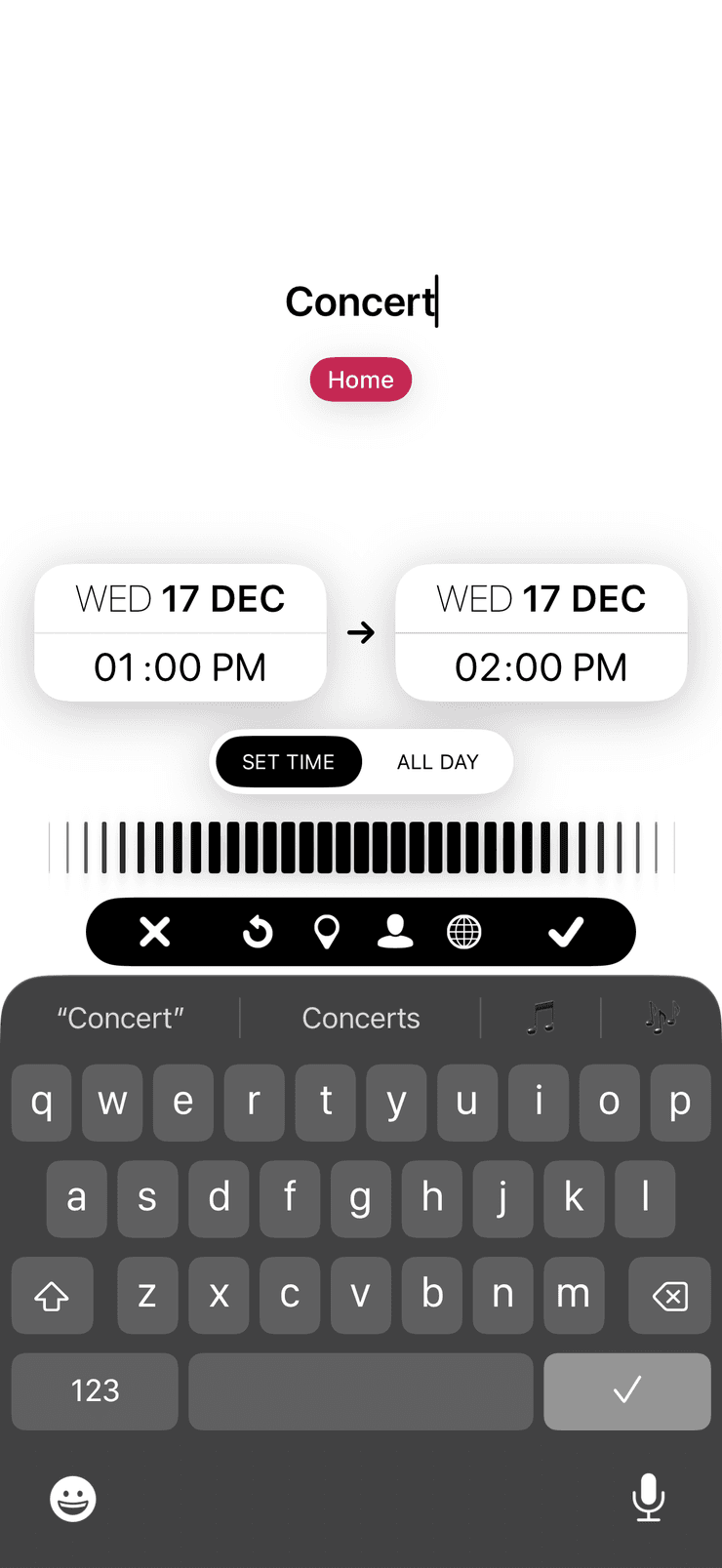 Screenshot of the updated create event screen on iPhone