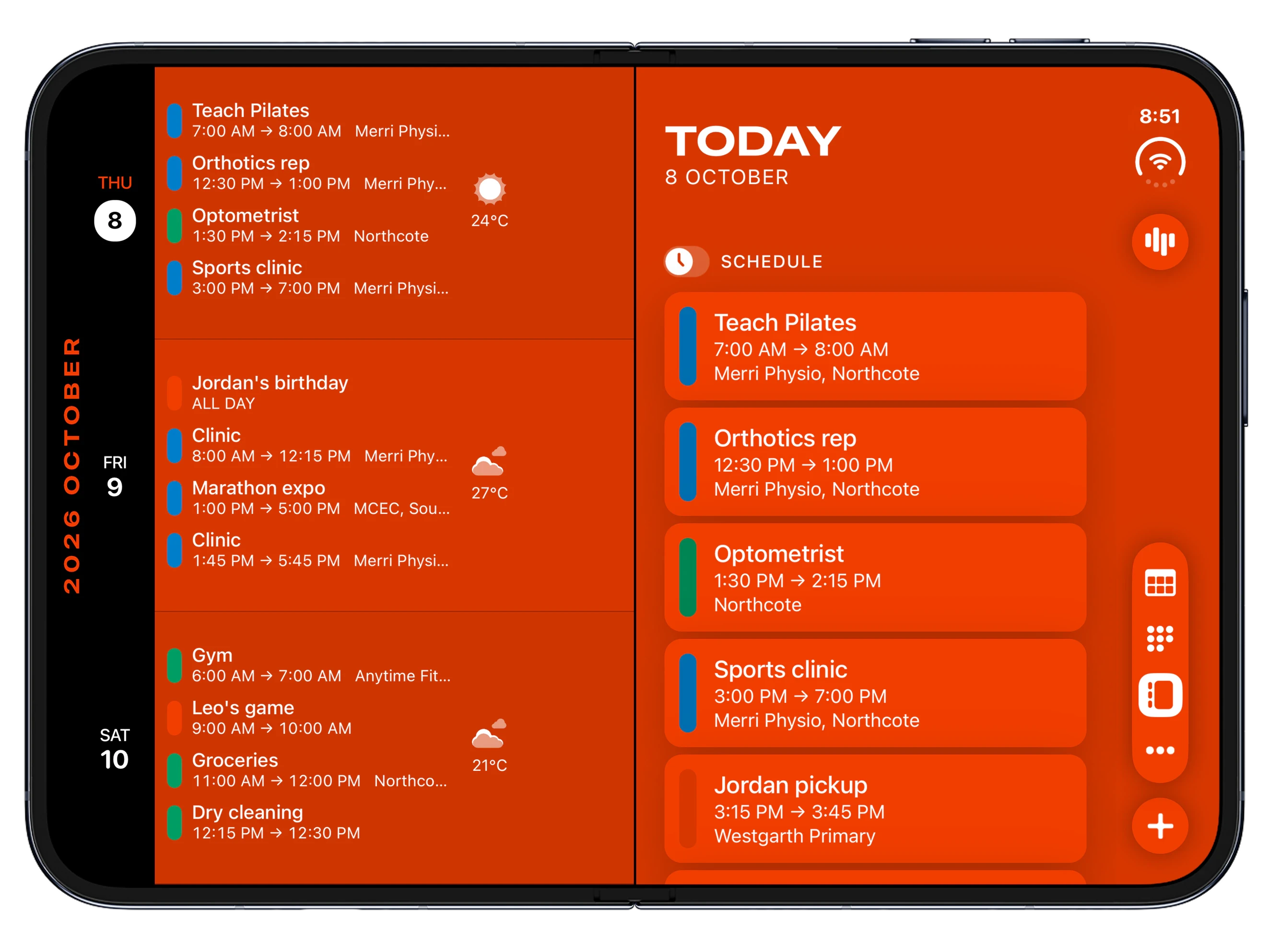 Timepage open on iPhone Duo, today beside the week
