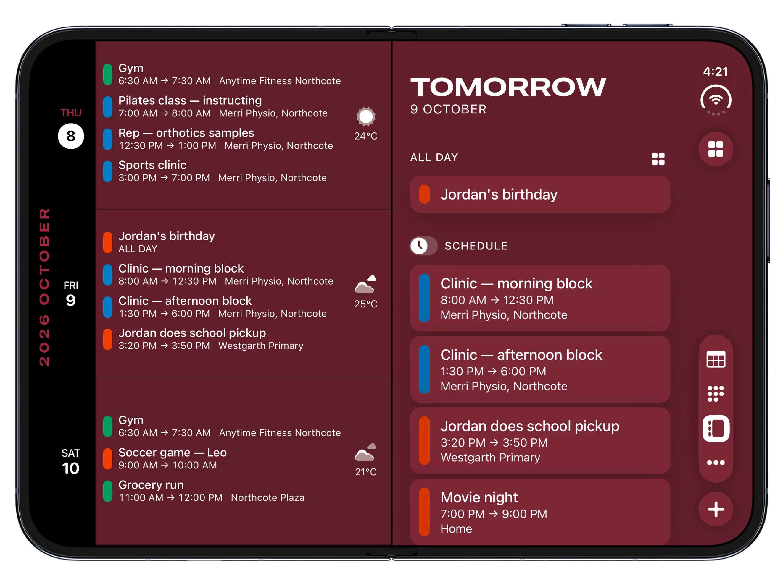 Timepage on iPhone Duo, open