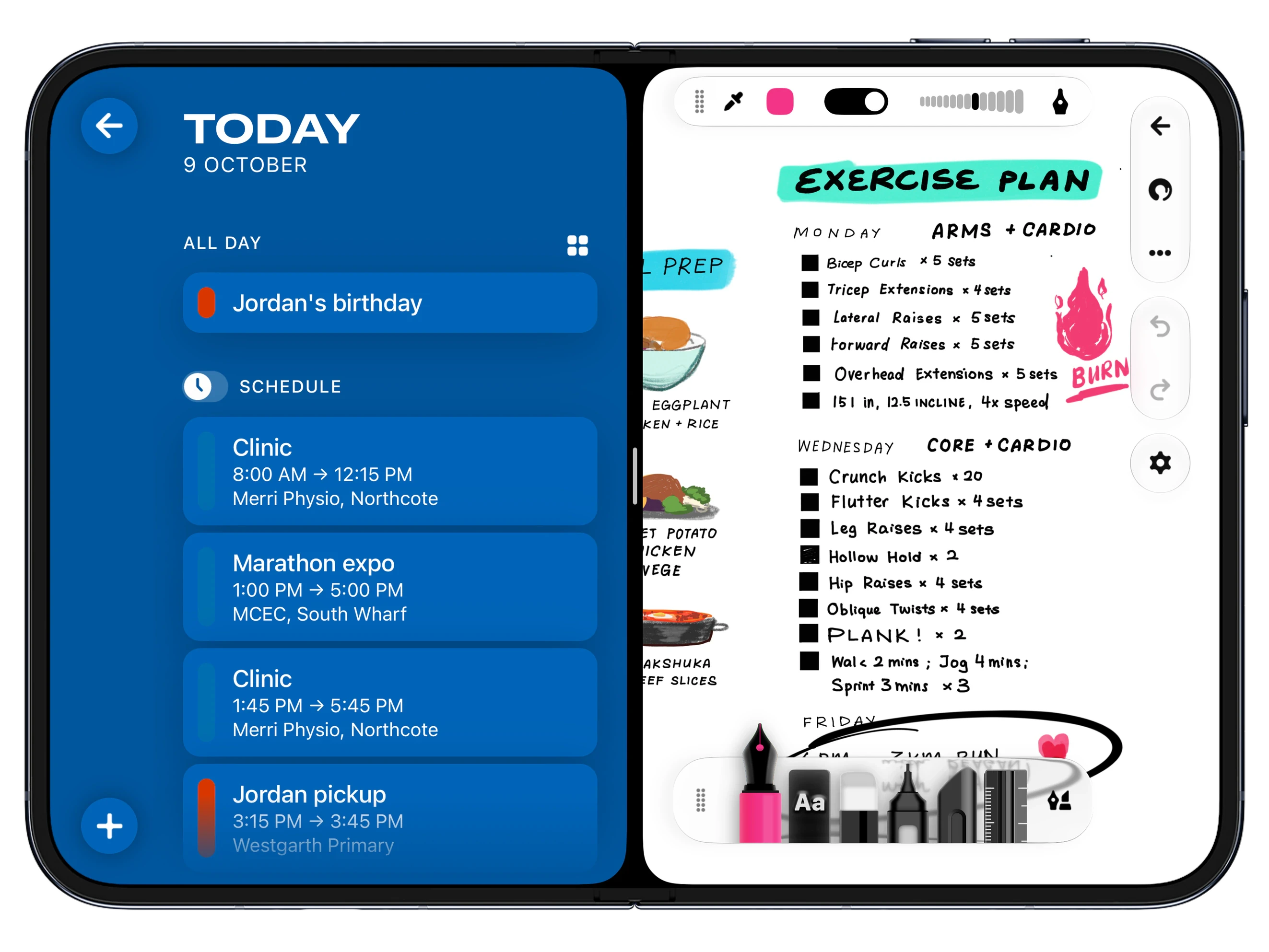 Timepage and Flow side by side in Split View on iPhone Duo